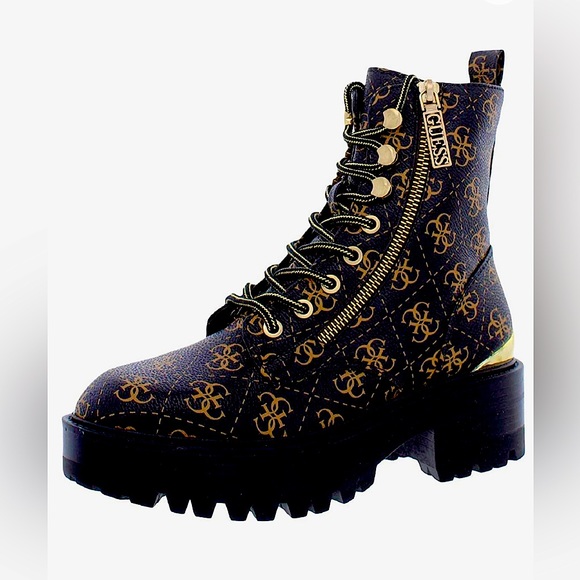 Guess Shoes Guess Womens Ferina Combat Lug Sole Lace Up Boots The